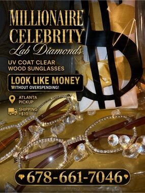 Millionaire Celebrity Lab Stones UV coat clear sunglasses wood...